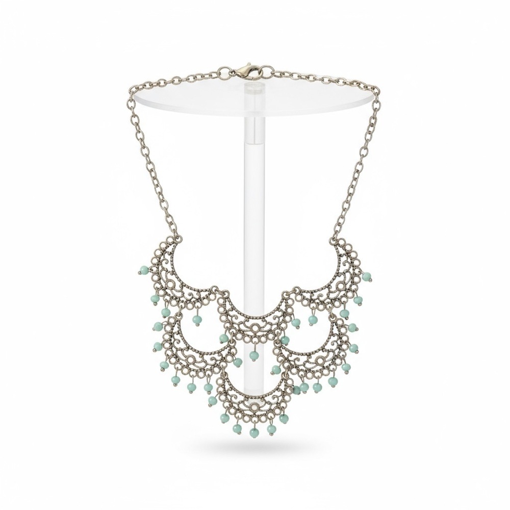 Gorgeous Gold Tone and Light Blue Necklace